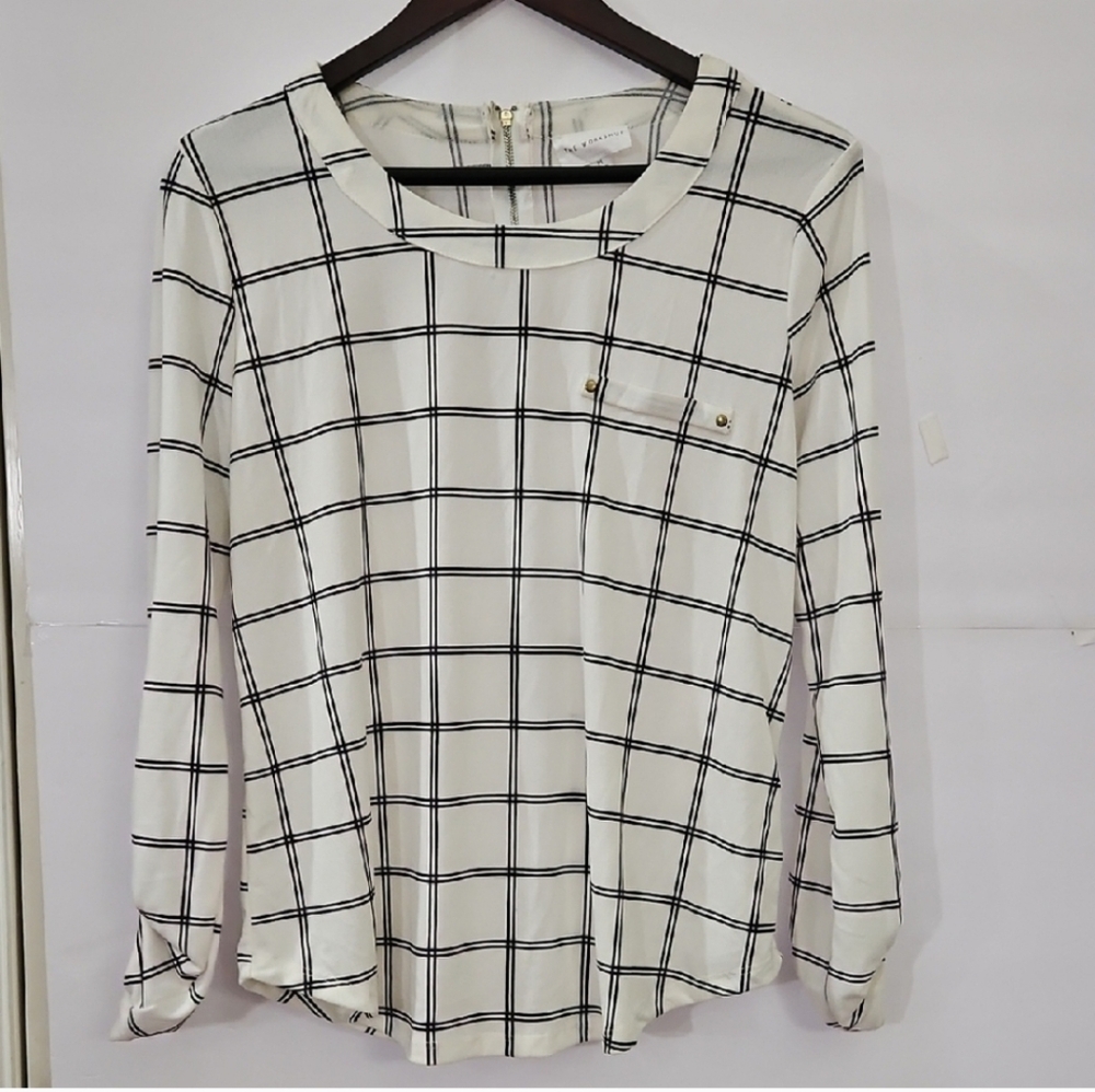 The Workshop Black White Windowpane Pattern Top Sz Med - Picture 11 of 11